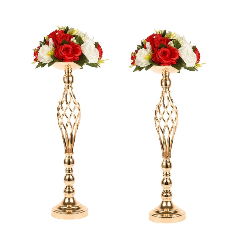 LANLONG 2pcs Metal Gold Candle Holders Road Lead Table Centerpiece Stand Pillar Candlestick for Wedding Candelabra Flowers Vases - Image 1